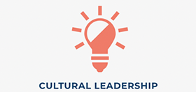 Icon of a lightbulb above the text 'cultural leadership'.